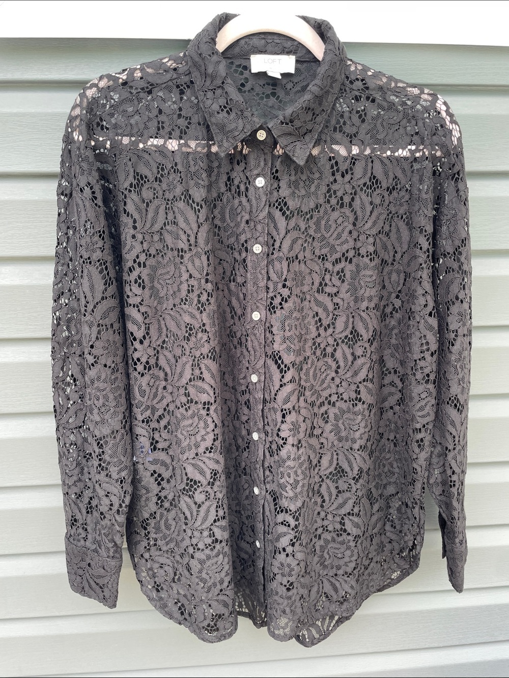LOFT Black Lace Button-Down Shirt